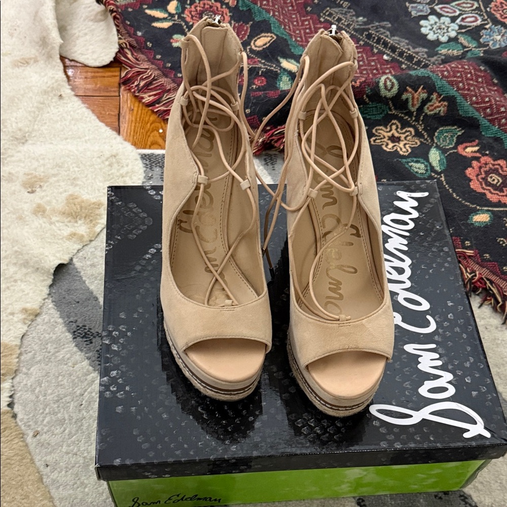 Sam Edelman Tan Lace-Up Heels